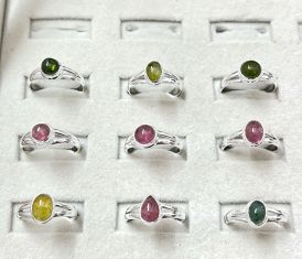 Wholesale lot of 9 Multicolor Tourmaline rings in 925 sterling silver (Ring Sizes 7,8,9)
