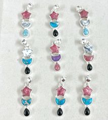 Wholesale lot of 9 Multicolor gemstone Star and Moon pendants in 925 Sterling Silver