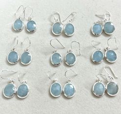 Wholesale lot of 9 Faceted Aquamarine Dangle Earrings  in 925 Sterling Silver