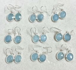 Wholesale lot of 9 Faceted Aquamarine Dangle Earrings in 925 Sterling Silver