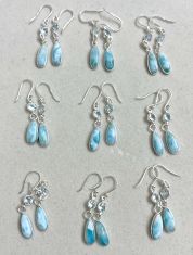 Wholesale lot of 9 Larimar and Blue Topaz Dangle Earrings in 925 Sterling Silver