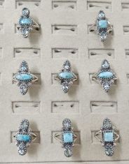 Wholesale lot of 8 Native American Style Larimar and Blue Topaz Ring in 925 Sterling Silver. (Ring sizes- 6,7,8,9,10)