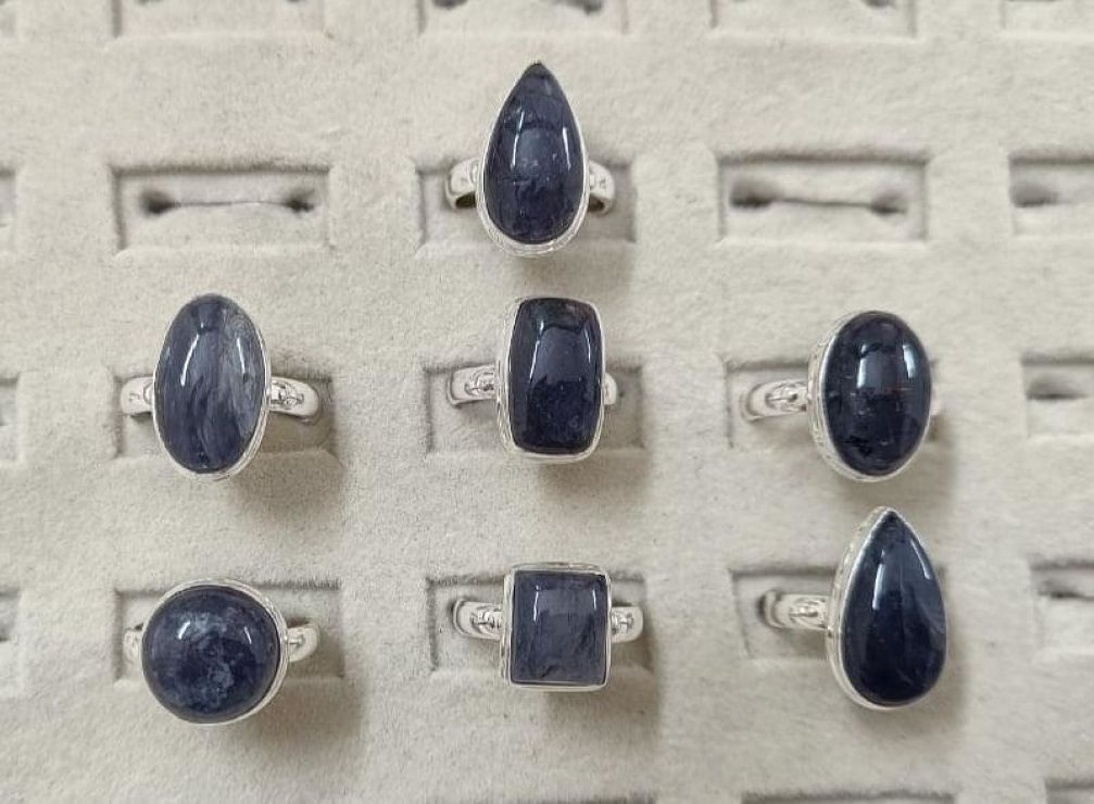 Wholesale lot of 7 Iolite Big Size Cocktail Rings in 925 Sterling Silver.(Ring Sizes-6,7,8,9)