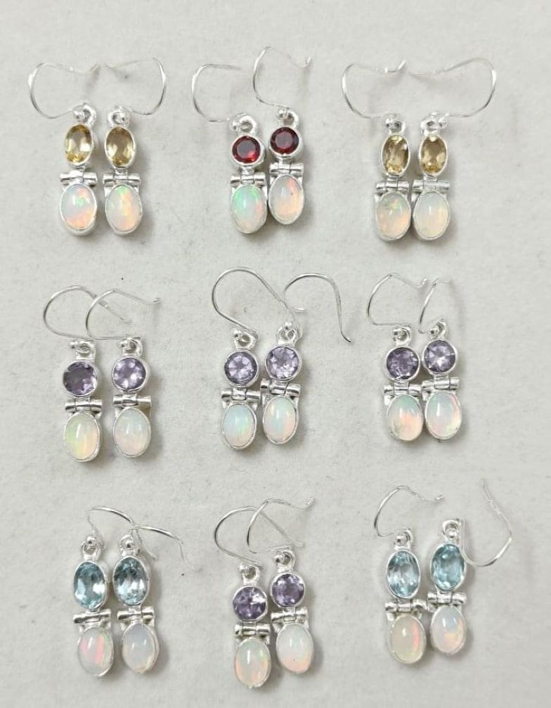 Wholesale lot of 9 Ethiopian Opal Multigemstone Earrings in 925 Sterling Silver.