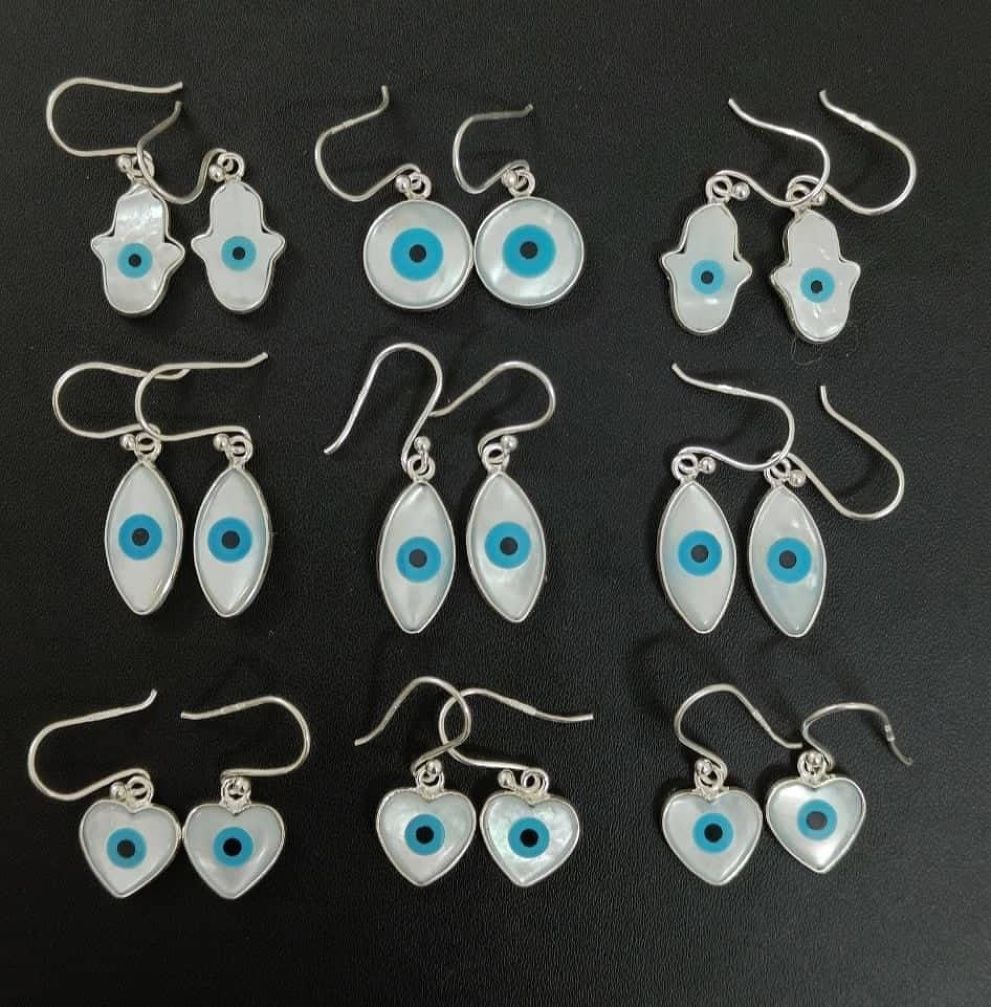 Wholesale lot of 9 Evil Eye Dangle Earrings in 925 Sterling Silver.