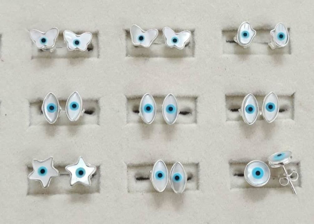 Wholesale lot of 9 Evil Eye studs in 925 Sterling Silver.