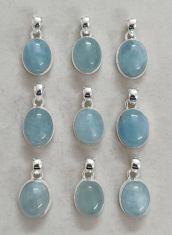 Wholesale lot of 9 Aquamarine Oval Shaped Pendants in 925 Sterling Silver.