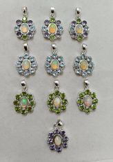 Wholesale lot of 10 Multicolor Ethiopian Opal Pendants in 925 Sterling silver