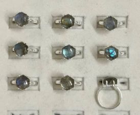 Wholesale lot of 9 Labradorite round Shaped rings in 925 Sterling Silver. (Ring Sizes-6,7,8,9)