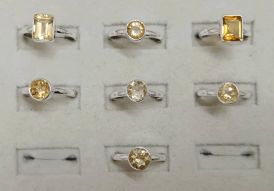 Wholesale lot of 7 Citrine faceted rings in 925 Sterling Silver. (Ring Sizes-7,8,9)