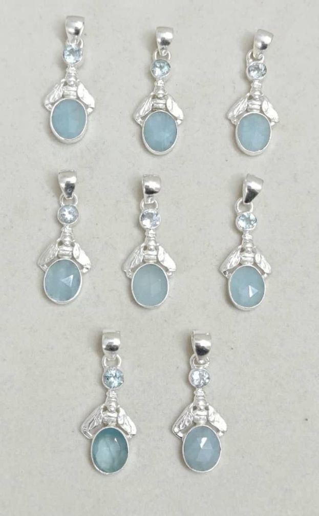 Wholesale lot of 8 Aquamarine and Blue Topaz pendant in 925 Sterling Silver.