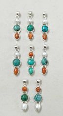 Wholesale lot of 8  Tibetan Turquoise Sponge Coral and pearl pendants in 925 Sterling Silver.