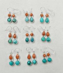 Wholesale lot of 9 Tibetan Turquoise Sponge Coral Earrings in 925 Sterling Silver.