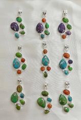 Wholesale lot of 9 Copper Turquoise Southwestern Multicolor pendants in 925 Sterling Silver.