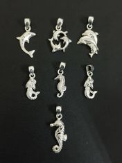 Wholesale lot of 7 Plain Silver Beach pendants in 925 Sterling Silver.