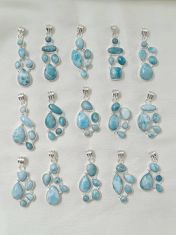 Wholesale lot of 15 Larimar multigemstone pendants in 925 Sterling Silver.