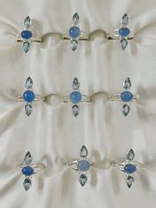 Wholesale lot of 9 Blue Chalcedony and Blue Topaz Multigemstone rings in 925 Sterling Silver. (Ring Sizes- 6,7)