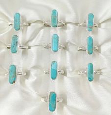 Wholesale lot of 10 Kingman Turquoise Long Gemstone rings  in 925 Sterling Silver. (Ring Sizes-6,7,8,9).