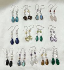 Wholesale lot of 13 Multicolor Multigemstone Dangle Earrings in 925 Sterling Silver.
