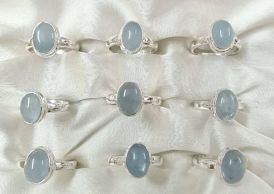 Wholesale lot of 9 Aquamarine Oval Shaped rings in 925 Sterling Silver.(Ring Sizes-6,7,8,9,10)