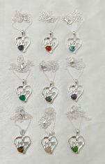 Wholesale lot of 9 Multicolor Multigemstone Mom Heart shaped Necklace in 925 Sterling Silver.