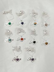 Wholesale lot of 10 Multigemstone Mom Heart shaped Necklace in 925 Sterling Silver.