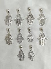 Wholesale lot of 10 Hand of Hamsa plain Silver pendants in 925 Sterling Silver.