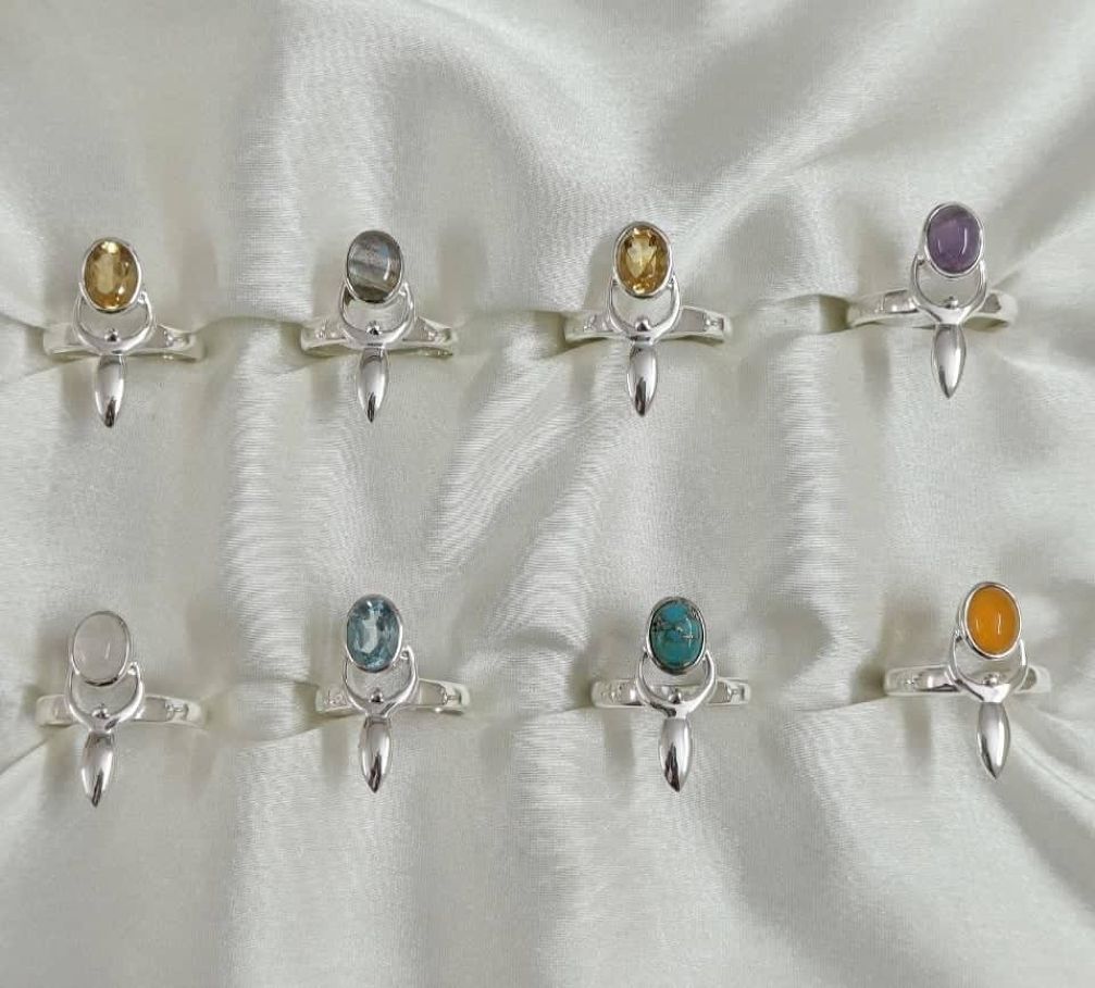 Wholesale lot of 8 Spirit Healer Multigemstone Multicolor rings in 925 Sterling Silver.(Ring Sizes-6,7,8,9)