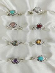 Wholesale lot of 8 Multigemstone Multicolor Minimalist rings in 925 Sterling Silver.(Ring Sizes-6,7,8,9)