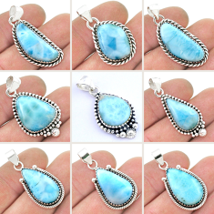 116.52cts wholesale lot of 9 natural blue larimar 925 sterling silver pendant W1726