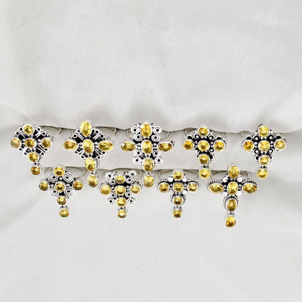 Wholesale lot of 9 natural yellow citrine 925 silver holy cross ring (size 6.5 - 8.5) w2323
