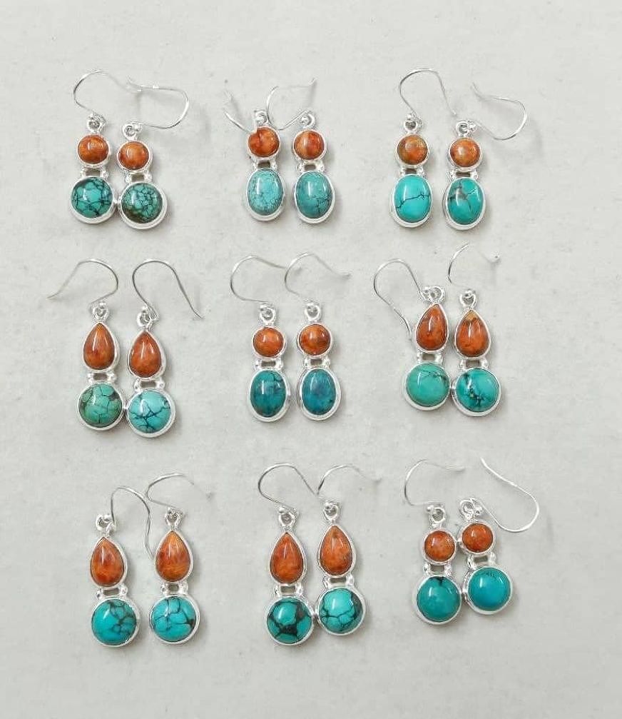 Wholesale lot of 9 fine blue turquoise 925 sterling silver earrings W415