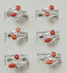 Wholesale lot of 6 orange coral 925 sterling silver ring (size 6-9)