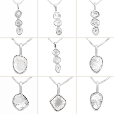 Wholesale lot of 9 natural white diamond 925 sterling silver chain pendants w1696
