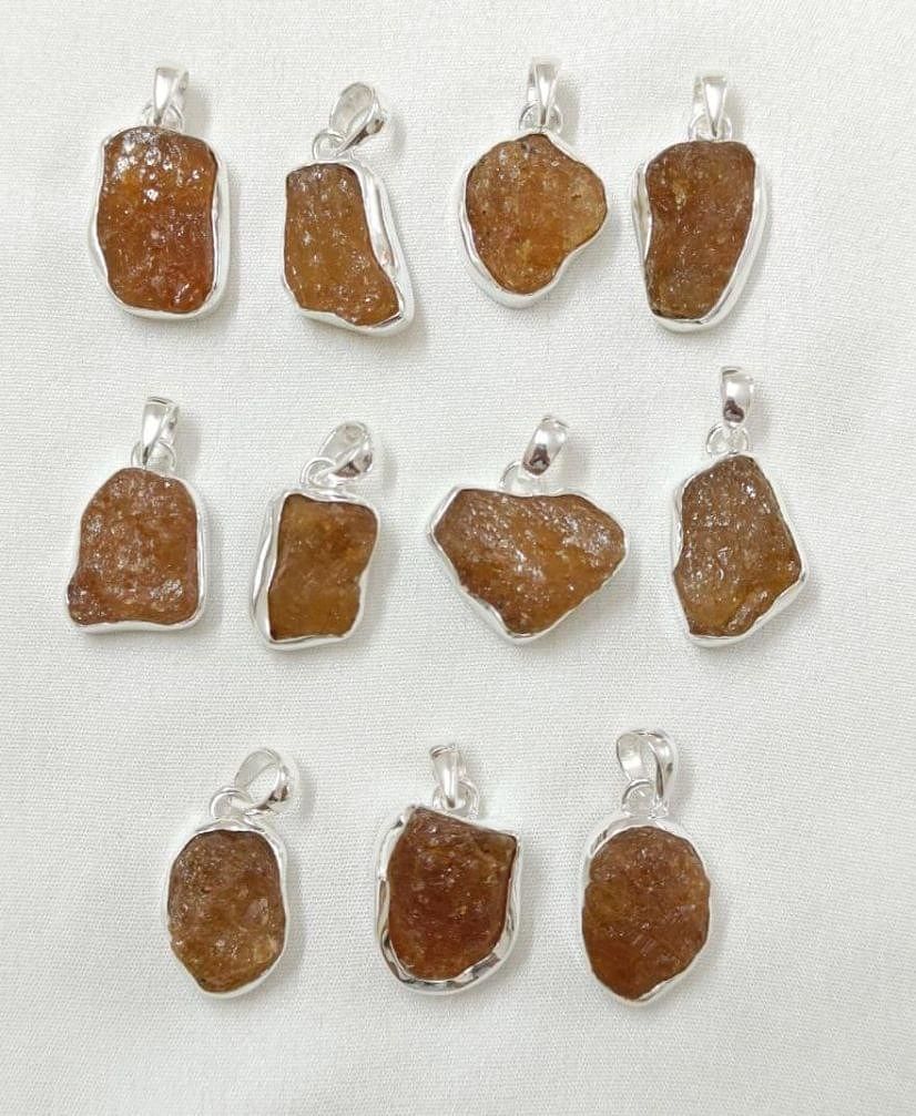 Wholesale lot of 11 natural orange tourmaline rough 925 silver pendants W445