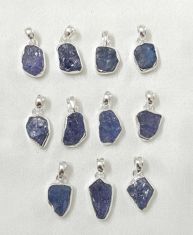 Wholesale lot of 11 natural blue tanzanite rough 925 silver pendants