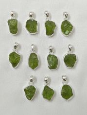 wholesale lot of 11 natural green peridot rough 925 silver pendants