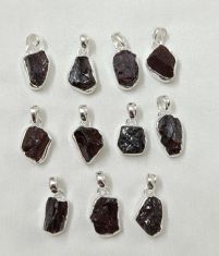 Wholesale lot of 11 natural red garnet rough 925 silver pendants