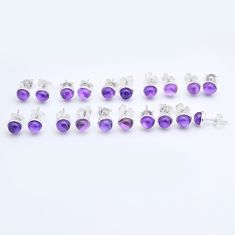 Wholesale lot of 10 natural purple amethyst 925 silver stud earrings w1068