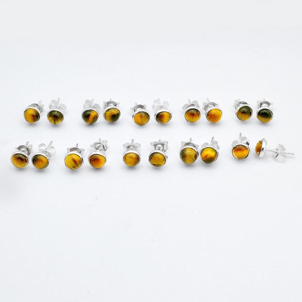 wholesale lot of 10 natural brown tiger's eye 925 silver earrings w1076