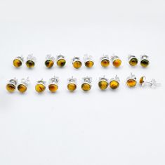 wholesale lot of 10 natural brown tiger's eye 925 silver earrings w1076