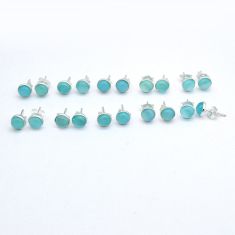 Wholesale lot of 10 natural aqua chalcedony 925 silver earrings  w1082