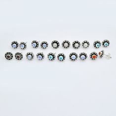 Wholesale lot of 10 natural multicolor multi gemstone 925 silver stud earrings w1086