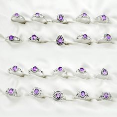 Wholesale lot of 20 natural purple amethyst 925 silver ring (size 4-9) w1101