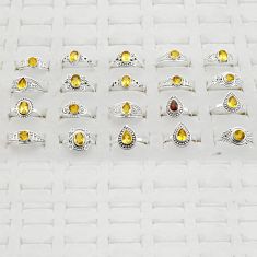 Wholesale lot of 20 natural yellow citrine 925 silver ring (size 4.5-9) w1106