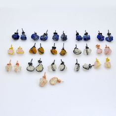 Wholesale lot of 16 natural multicolor multi gemstone 925 silver wire wrapped  stud earrings w1162