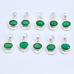 Wholesale lot of 10 natural green emerald 925 sterling silver pendant w1164