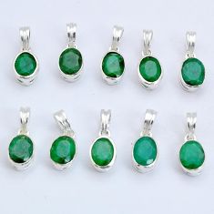 Wholesale lot of 10 natural green emerald 925 sterling silver pendant w1165