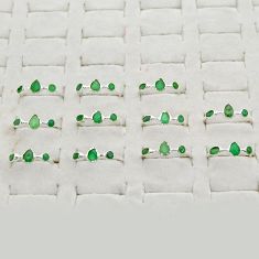 Wholesale lot of 11 natural green emerald 925 silver three stone ring (size 5-9) w1179