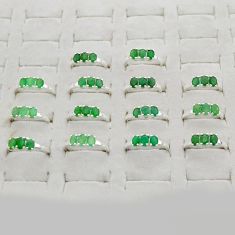 Wholesale lot of 14 natural green emerald 925 silver three stone ring (size 6-9) w1184